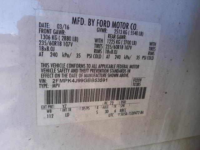 Photo 10 from auction – 2016 FORD EDGE SEL with VIN 2FMPK4J99GBB53591