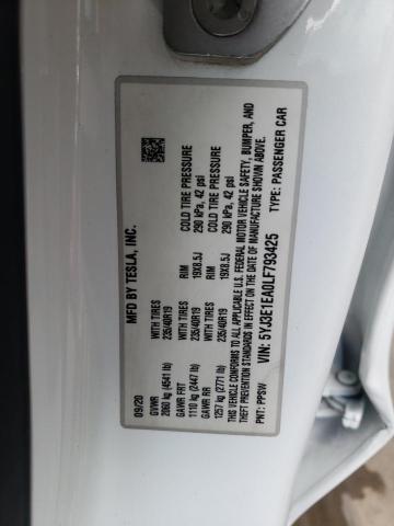 Photo 10 from auction – 2020 TESLA MODEL 3 with VIN 5YJ3E1EA0LF793425