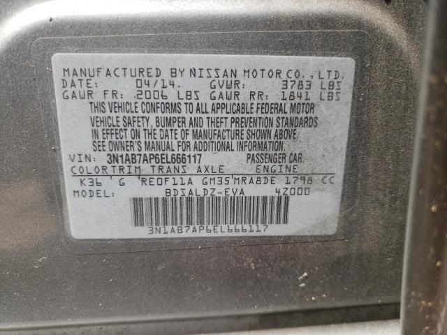 Photo 10 from auction – 2014 NISSAN SENTRA S with VIN 3N1AB7AP6EL666117