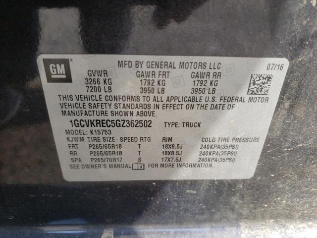 Photo 10 from auction – 2016 CHEVROLET SILVERADO with VIN 1GCVKREC5GZ362502