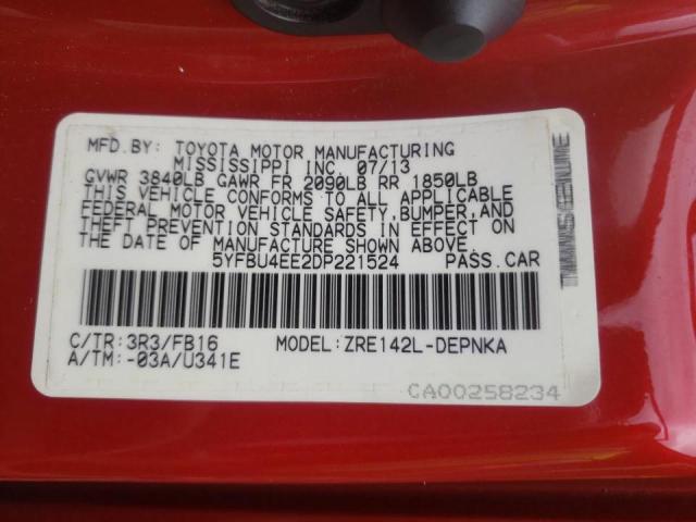 Zdjęcie 10 z aukcji – 2013 TOYOTA COROLLA BA z VIN 5YFBU4EE2DP221524