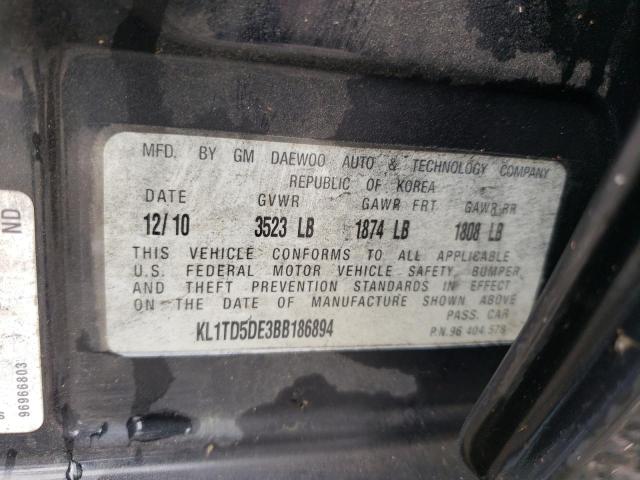 Photo 10 from auction – 2011 CHEVROLET AVEO LT with VIN KL1TD5DE3BB186894