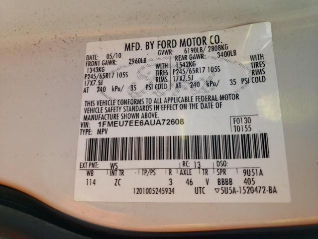 Photo 10 from auction – 2010 FORD EXPLORER E with VIN 1FMEU7EE6AUA72608