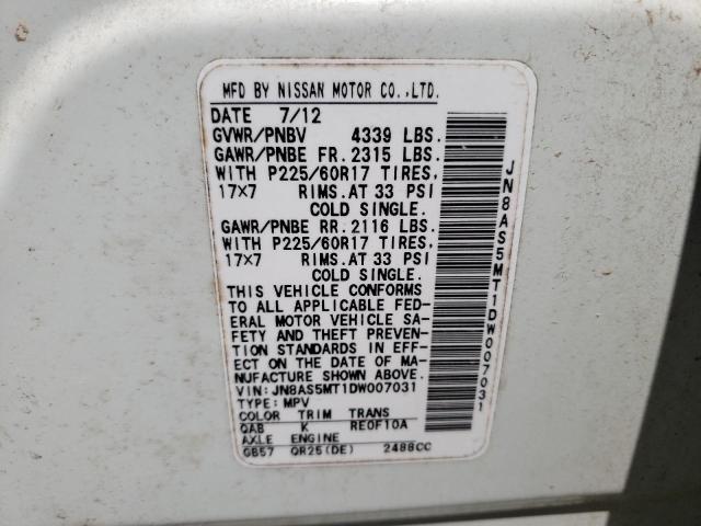 Photo 10 from auction – 2013 NISSAN ROGUE S with VIN JN8AS5MT1DW007031