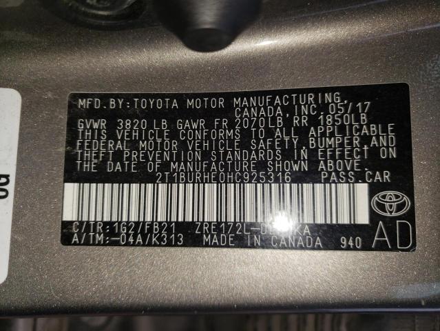 Photo 10 from auction – 2017 TOYOTA COROLLA L with VIN 2T1BURHE0HC925316