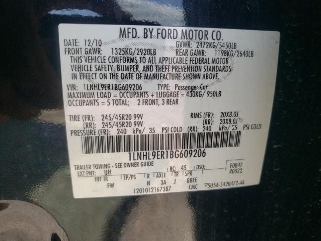 Photo 10 from auction – 2011 LINCOLN MKS with VIN 1LNHL9ER1BG609206