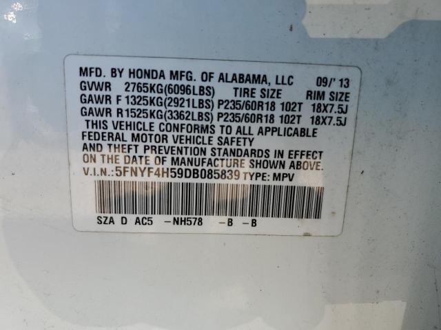 Photo 10 from auction – 2013 HONDA PILOT EXL with VIN 5FNYF4H59DB085839