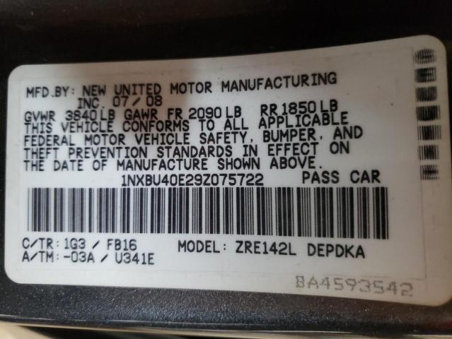 Photo 10 from auction – 2009 TOYOTA COROLLA BA with VIN 1NXBU40E29Z075722
