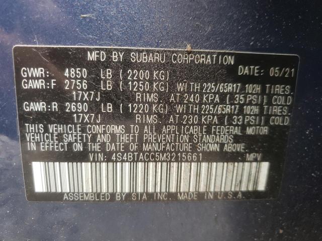 Photo 10 from auction – 2021 SUBARU OUTBACK PR with VIN 4S4BTACC5M3215661