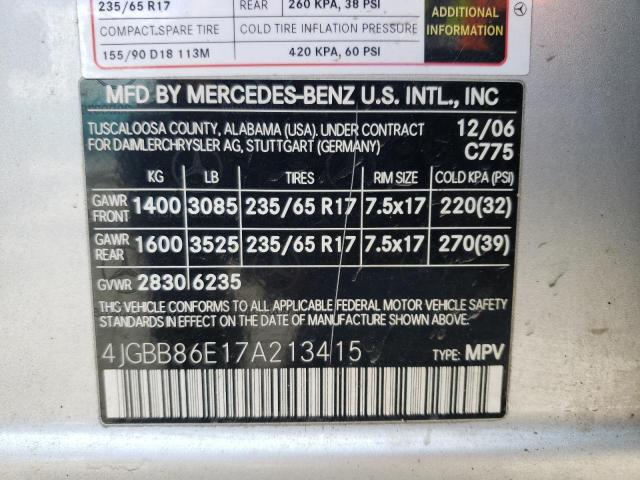 Photo 10 from auction – 2007 MERCEDES-BENZ ML 350 with VIN 4JGBB86E17A213415