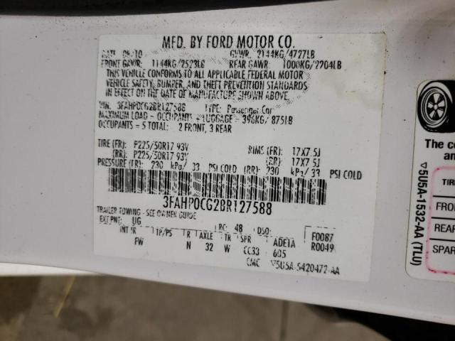 Photo 10 from auction – 2011 FORD FUSION SEL with VIN 3FAHP0CG2BR127588