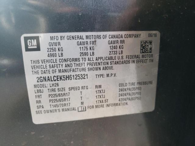 Photo 10 from auction – 2017 CHEVROLET EQUINOX LT with VIN 2GNALCEK5H6125321