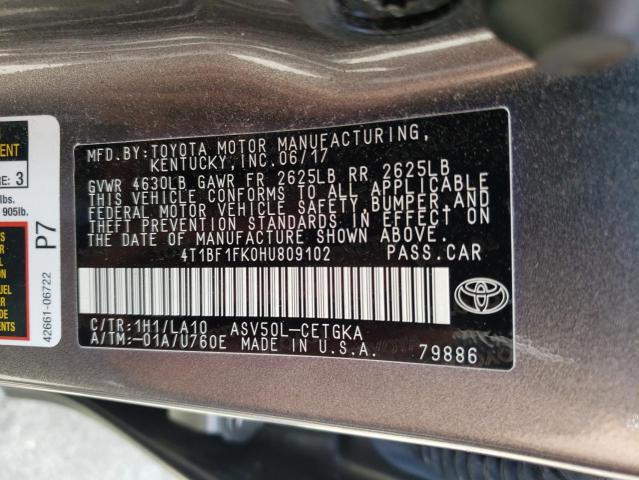 Photo 10 from auction – 2017 TOYOTA CAMRY LE with VIN 4T1BF1FK0HU809102