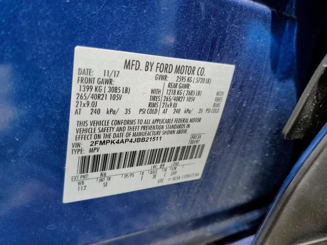Photo 10 from auction – 2018 FORD EDGE SPORT with VIN 2FMPK4AP4JBB21511