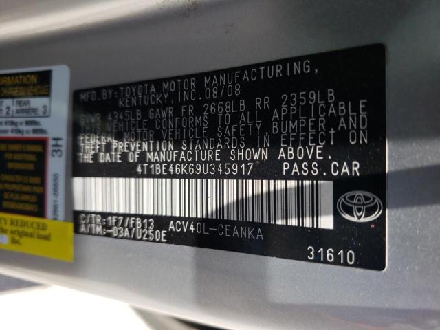 Photo 10 from auction – 2009 TOYOTA CAMRY BASE with VIN 4T1BE46K69U345917