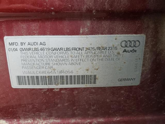 Photo 10 from auction – 2004 AUDI A4 with VIN WAULC68E64A184056
