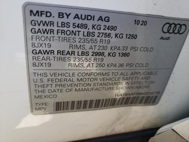 Photo 10 from auction – 2021 AUDI Q5 PREMIUM with VIN WA1BAAFY6M2016779