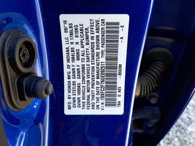 Photo 10 from auction – 2016 HONDA CIVIC EX with VIN 19XFC2F76GE092511