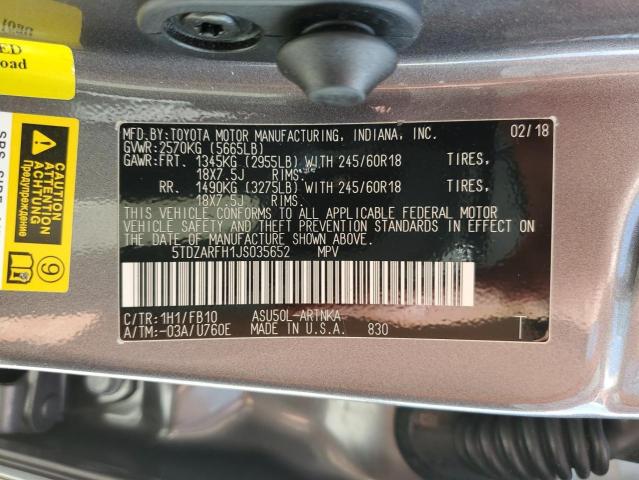 Photo 10 from auction – 2018 TOYOTA HIGHLANDER with VIN 5TDZARFH1JS035652