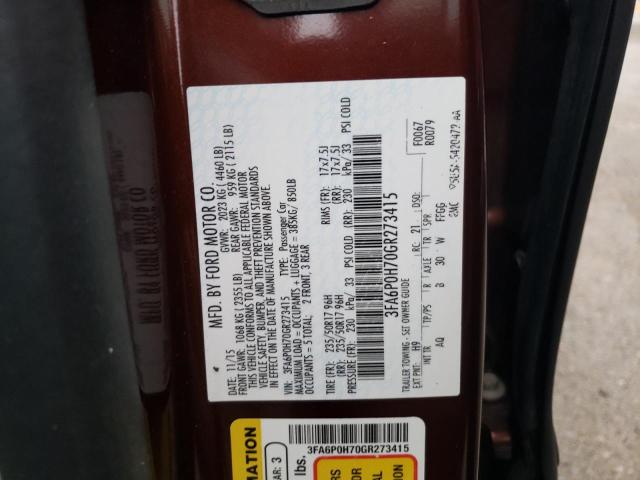 Photo 10 from auction – 2016 FORD FUSION SE with VIN 3FA6P0H70GR273415