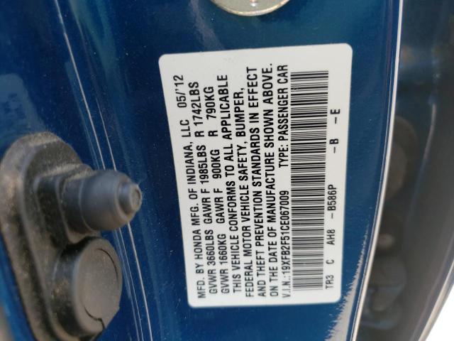 Photo 10 from auction – 2012 HONDA CIVIC LX with VIN 19XFB2F51CE067009