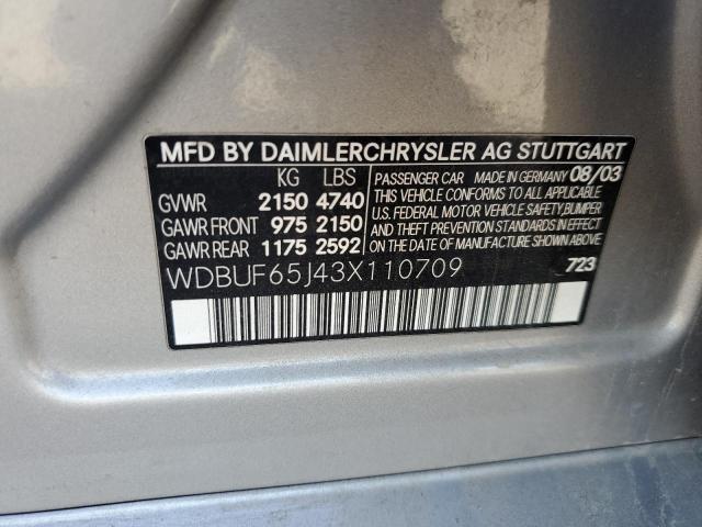 Photo 10 from auction – 2003 MERCEDES-BENZ E 320 with VIN WDBUF65J43X110709