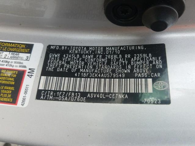 Photo 10 from auction – 2010 TOYOTA CAMRY BASE with VIN 4T1BF3EK4AU579549