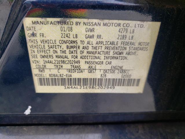 Photo 10 from auction – 2008 NISSAN ALTIMA 2.5 with VIN 1N4AL21E98C202949