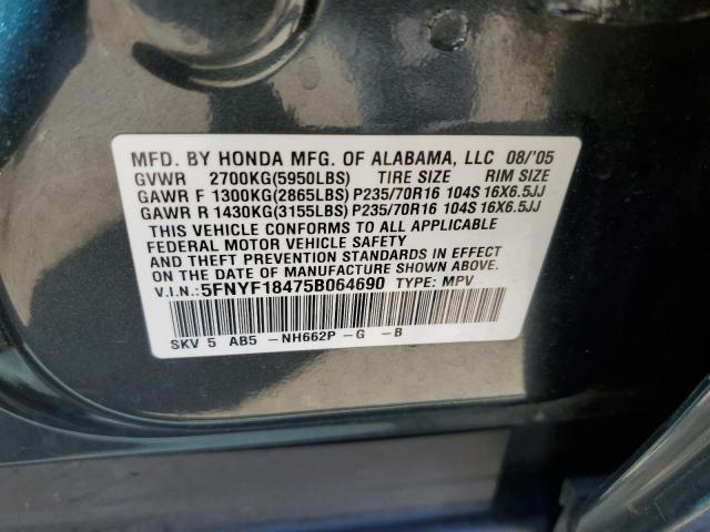 Фото 10 с аукциона – 2005 HONDA PILOT EX с VIN 5FNYF18475B064690