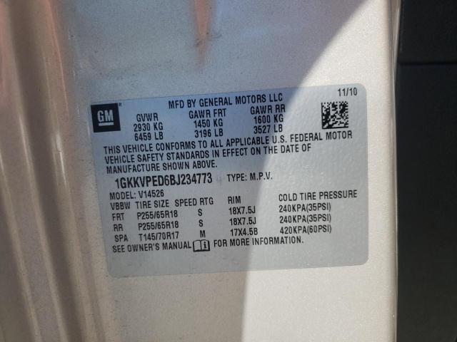 Photo 10 from auction – 2011 GMC ACADIA SLE with VIN 1GKKVPED6BJ234773