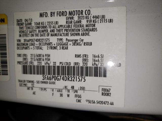 Photo 10 from auction – 2013 FORD FUSION S with VIN 3FA6P0G74DR321575