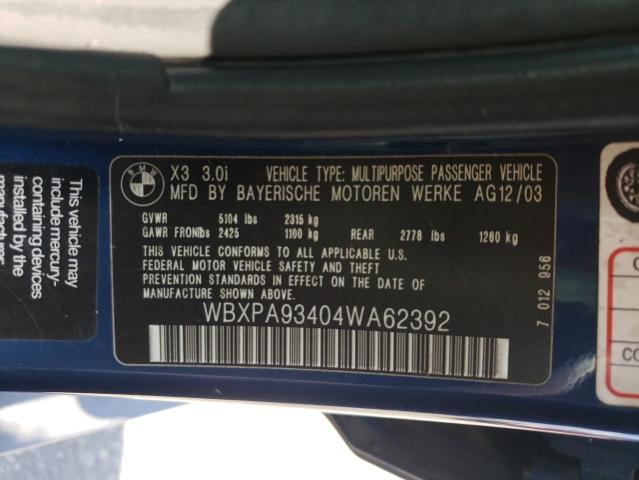 Photo 10 from auction – 2004 BMW X3 3.0I with VIN WBXPA93404WA62392