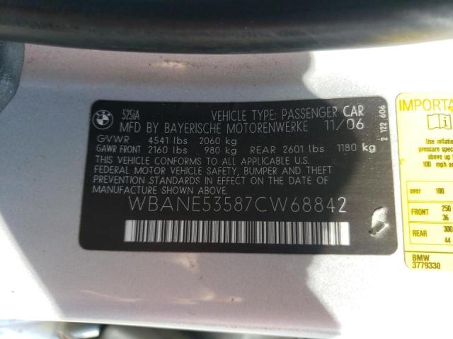 Photo 10 from auction – 2007 BMW 525 I with VIN WBANE53587CW68842