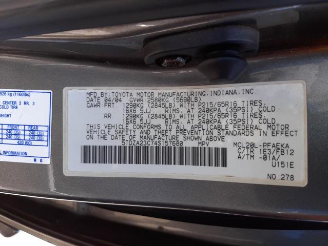 Photo 10 from auction – 2004 TOYOTA SIENNA CE with VIN 5TDZA23C74S157680