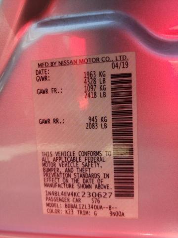 Photo 10 from auction – 2019 NISSAN ALTIMA SL with VIN 1N4BL4EV4KC230627
