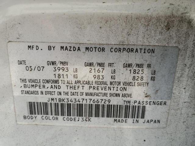 Photo 10 from auction – 2007 MAZDA 3 HATCHBAC with VIN JM1BK343471766729