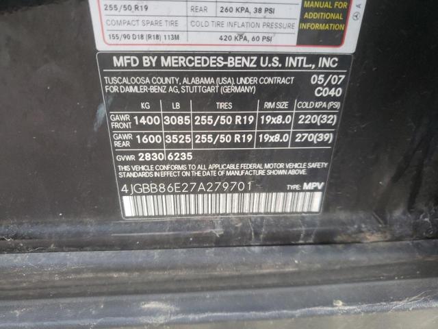 Photo 10 from auction – 2007 MERCEDES-BENZ ML 350 with VIN 4JGBB86E27A279701