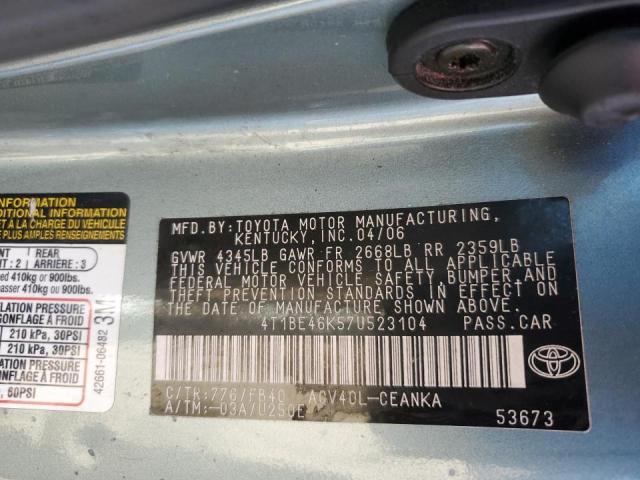 Photo 10 from auction – 2007 TOYOTA CAMRY CE with VIN 4T1BE46K57U523104