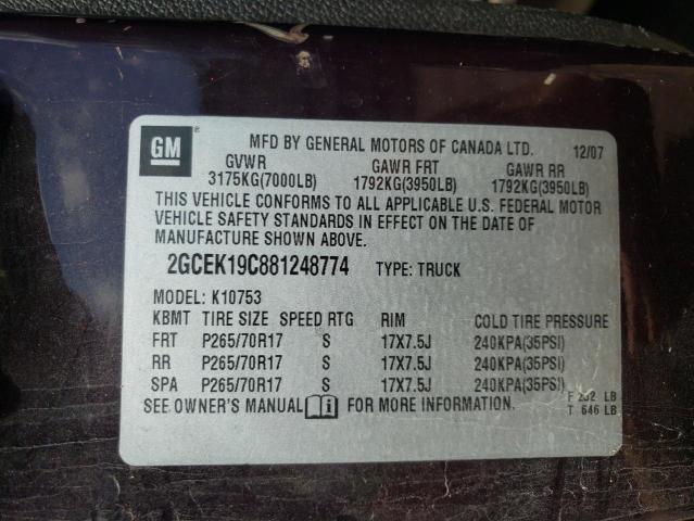 Photo 10 from auction – 2008 CHEVROLET SILVERADO with VIN 2GCEK19C881248774