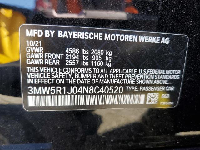 Photo 10 from auction – 2022 BMW 330I with VIN 3MW5R1J04N8C40520