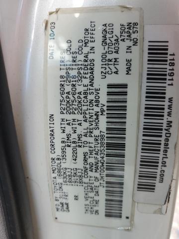 Photo 10 from auction – 2004 LEXUS LX 470 with VIN JTJHT00W043538987