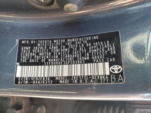 Photo 10 from auction – 2016 TOYOTA COROLLA L with VIN 5YFBURHE3GP503863