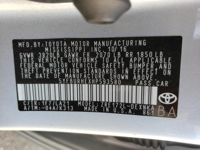 Photo 10 from auction – 2017 TOYOTA COROLLA L with VIN 5YFBURHEXHP593580