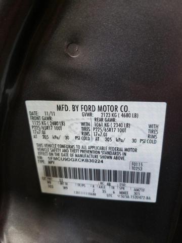 Photo 10 from auction – 2012 FORD ESCAPE XLT with VIN 1FMCU9DGXCKB30224