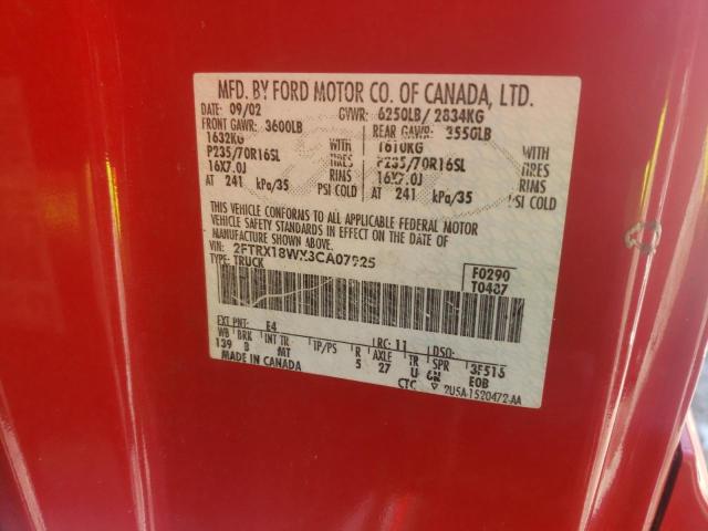 Photo 10 from auction – 2003 FORD F150 with VIN 2FTRX18WX3CA07925
