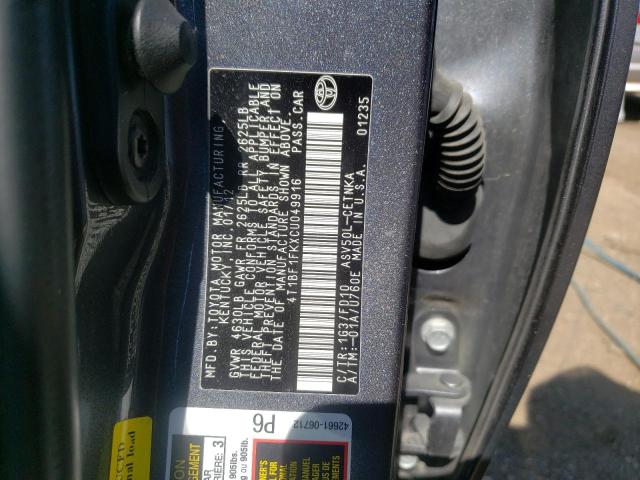 Photo 10 from auction – 2012 TOYOTA CAMRY BASE with VIN 4T1BF1FKXCU049916