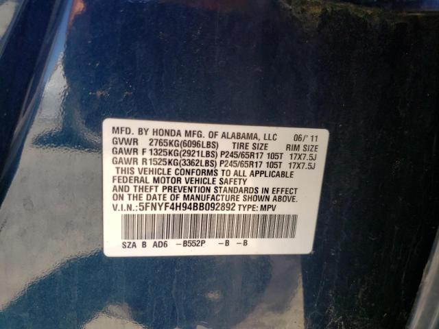 Photo 10 from auction – 2011 HONDA PILOT TOUR with VIN 5FNYF4H94BB092892