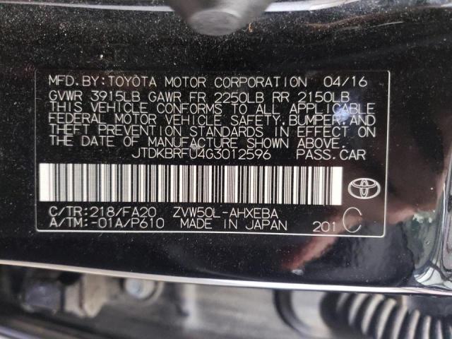 Photo 10 from auction – 2016 TOYOTA PRIUS with VIN JTDKBRFU4G3012596
