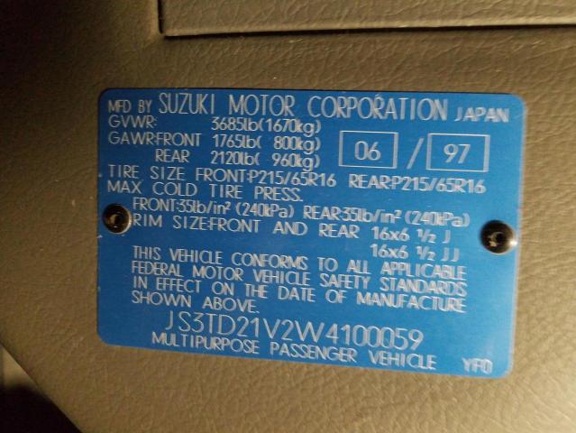 Photo 10 from auction – 1998 SUZUKI SIDEKICK S with VIN JS3TD21V2W4100059