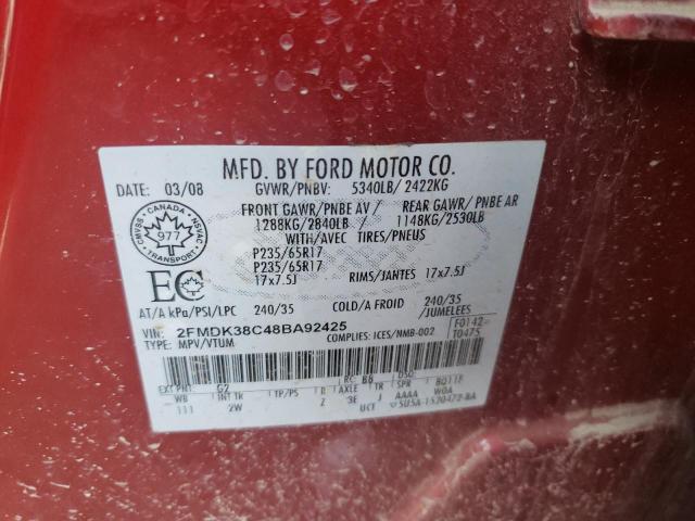 Photo 10 from auction – 2008 FORD EDGE SEL with VIN 2FMDK38C48BA92425